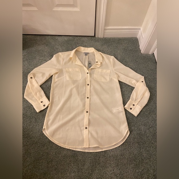 DKNY Cream Chiffon Collared Shirt - Picture 2 of 9